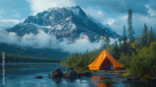 Tent by Mountain Lake