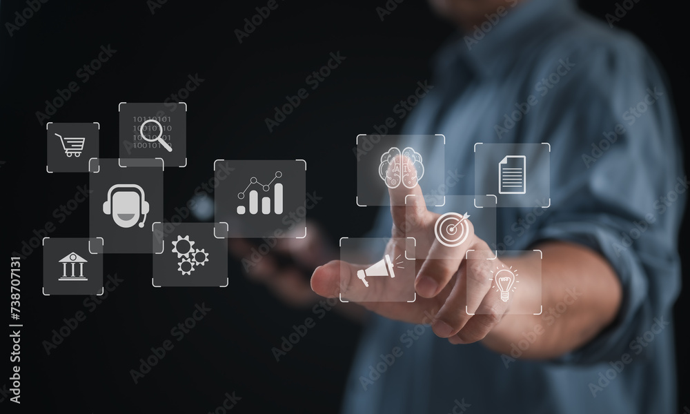 person commanding smart AI, illustrating future tech and AI-human dialogue. Emphasizes advanced interaction, integration of robotics, and AI's role in transforming communication methods person commanding smart AI, illustrating future tech and AI-human dialogue. Emphasizes advanced interaction, integration of robotics, and AI's role in transforming communication methods