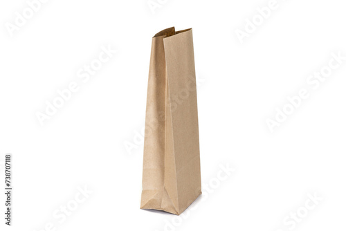 Recycled paper kraft long shopping bag isolated on white background.