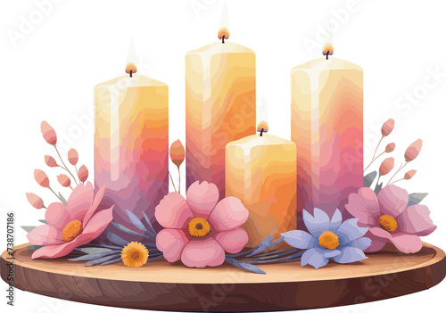 Glowing candles and flowers illustration on transparent background for special night and relaxation