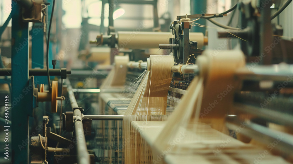 Textile factory weaving weaving a fabric.