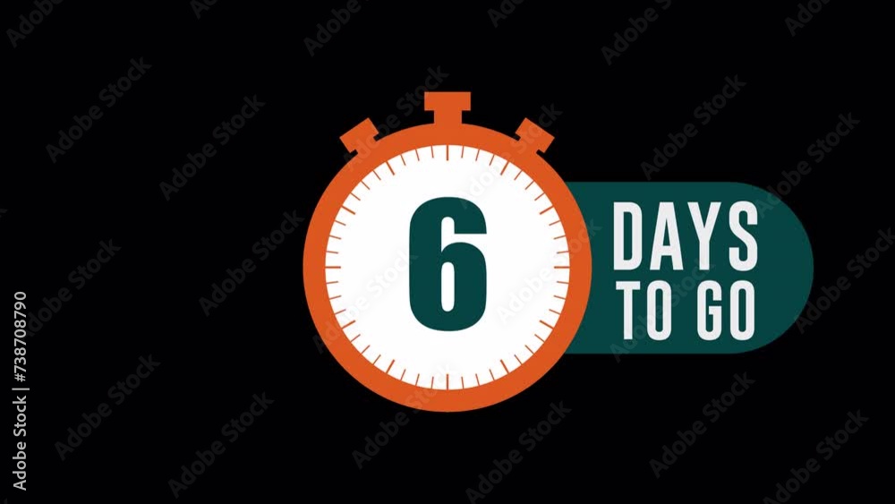 Timer Number Six Days To Go, Countdown 6 Days Left, Alpha Channel Timer Number Six Days To Go, Countdown 6 Days Left, Alpha Channel