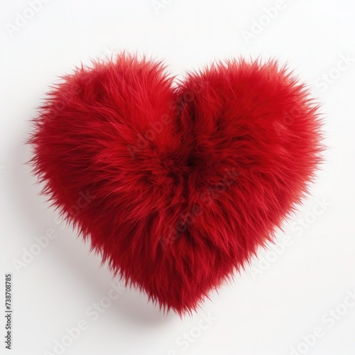 Fluffy Heart isolated on white background. Valentine Day furry fashionable love concept minimal. For invitation, valentine, marriage, wedding, greeting card love concept.