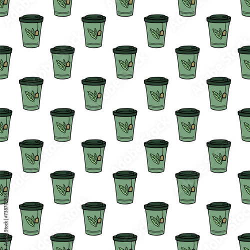 Seamless pattern with cute cup of tea or coffee doodle for decorative print, wrapping paper, greeting cards, wallpaper and fabric