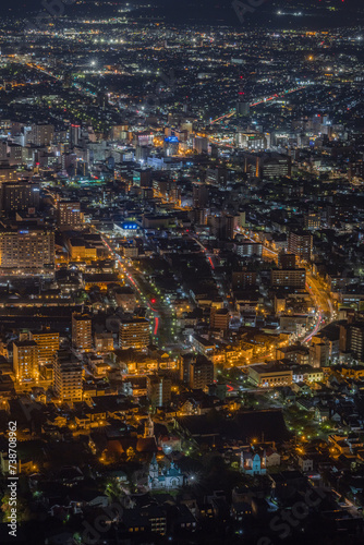 日本 北海道函館市にある函館山展望台から見える市街地の夜景