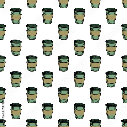 Seamless pattern with cute cup of tea or coffee doodle for decorative print, wrapping paper, greeting cards, wallpaper and fabric