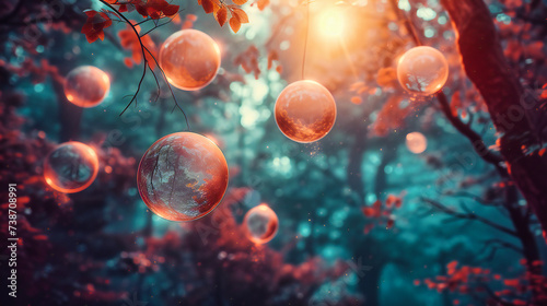 Ethereal Forest Light: Shimmering Bokeh and Soft Glows Capture the Magical Essence of Natures Beauty Amidst the Trees
