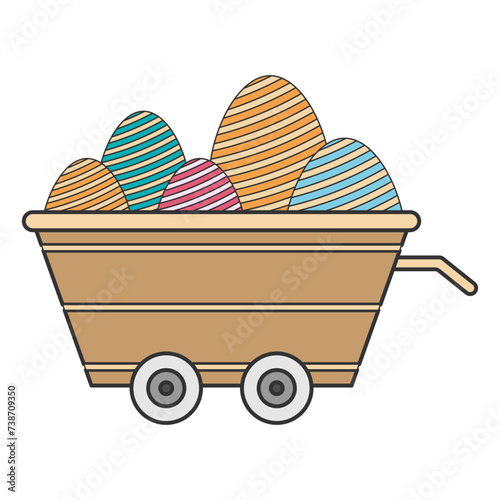 Cart with Easter eggs on white background