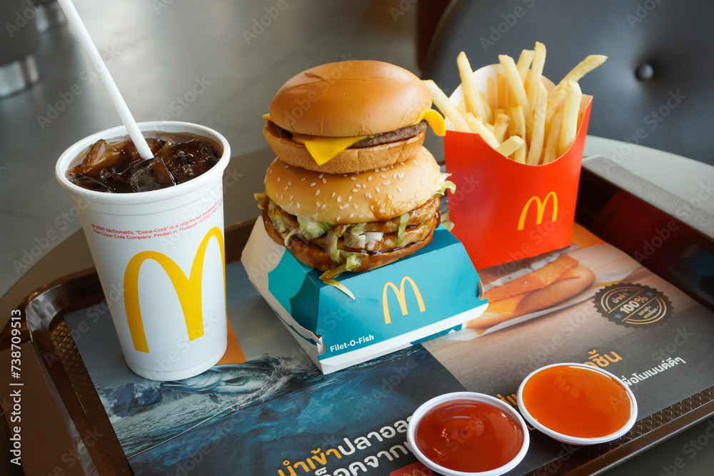 Bangkok-Thailand February 17, 2024: Double McDonald's Hamburger Combo ...
