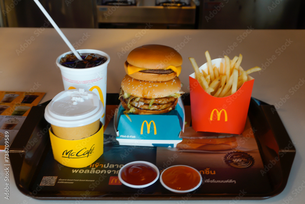 Bangkok-Thailand February 17, 2024: Double McDonald's Hamburger Combo ...