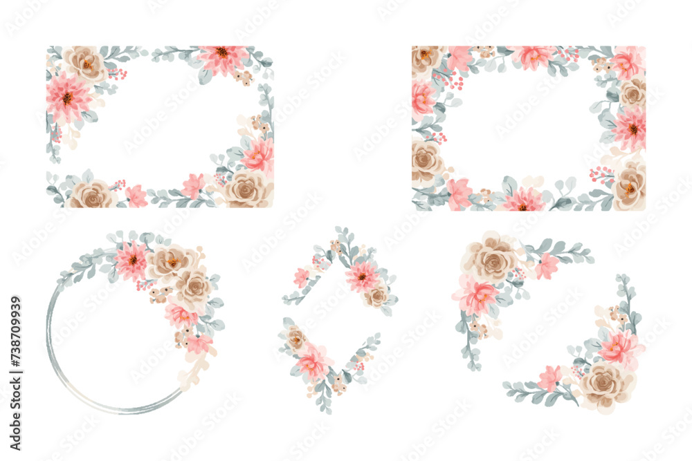 Collection set Beautiful Rose Flower and botanical leaf digitally painted illustration for love wedding valentines day