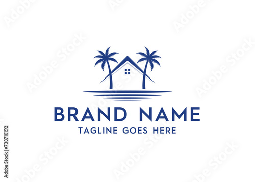 Palm house logo, Palm house and wave logo design 