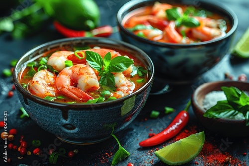 a bowl of seafood soup professional advertising food photography