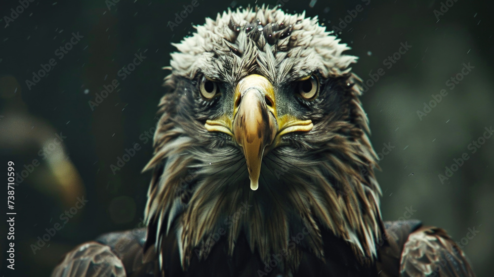 Obraz premium Intense Bald Eagle Portrait with Raindrops