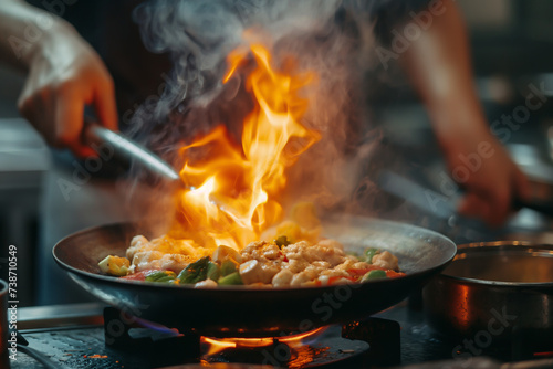 Grilled BBQ Delights  An image capturing the essence of cooking over an open flame   surrounded by the heat and smoke of the fire