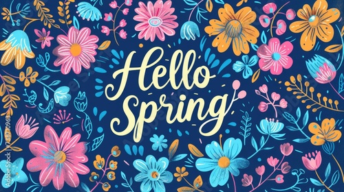 Hello Spring Floral Illustration with Hand-Lettering