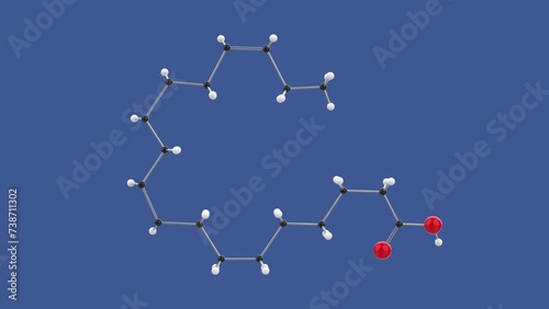 Alpha-linolenic acid, Omega 3 ALA 3D molecule structure loop animation, spinning on blue background, 4k infinite looping render photo