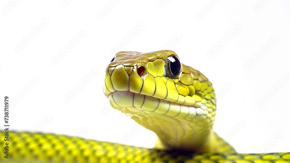 An isolated close-up of a flying snake on a white background An isolated close-up of a flying snake on a white background