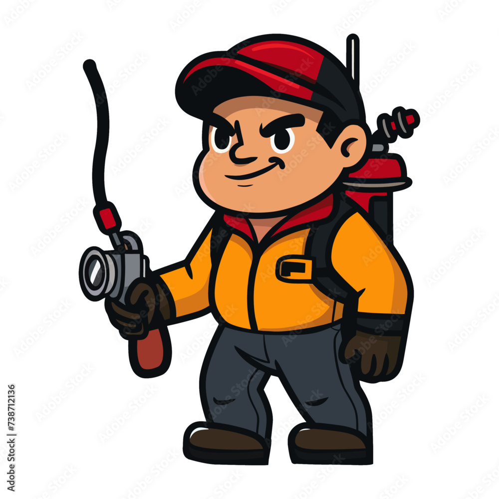 A male worker with equipment. Vector Design