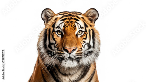 Isolated close-up head of a golder tiger on a white background
