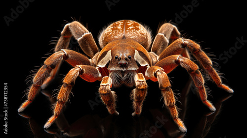 Isolated front view of a Hamorii tarantula on a dark background