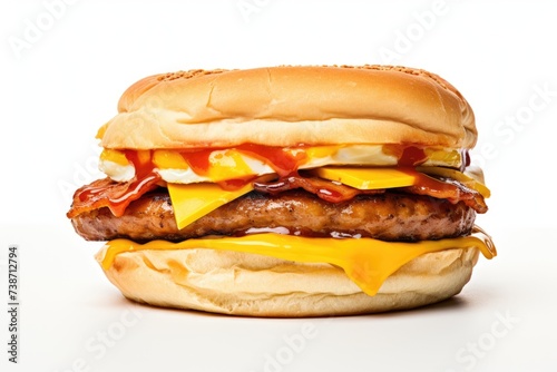 Speedster Sausage McMuffin , white background, fast food. photo
