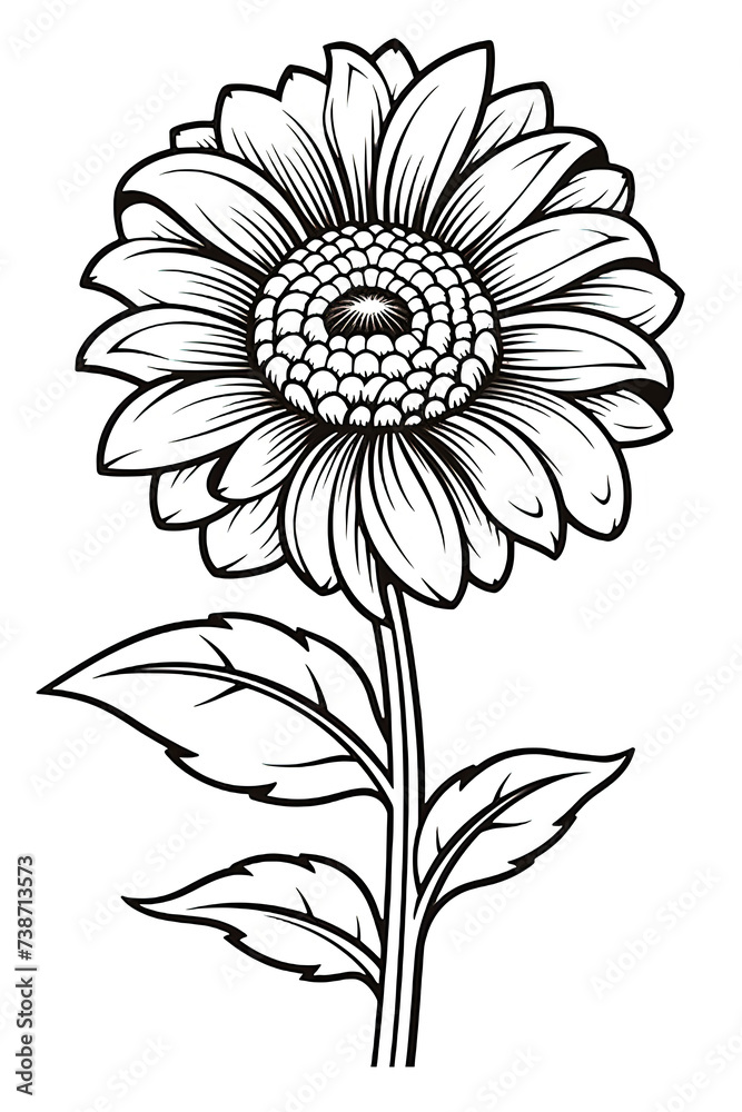 Black and white drawing of a flower on a blank canvas