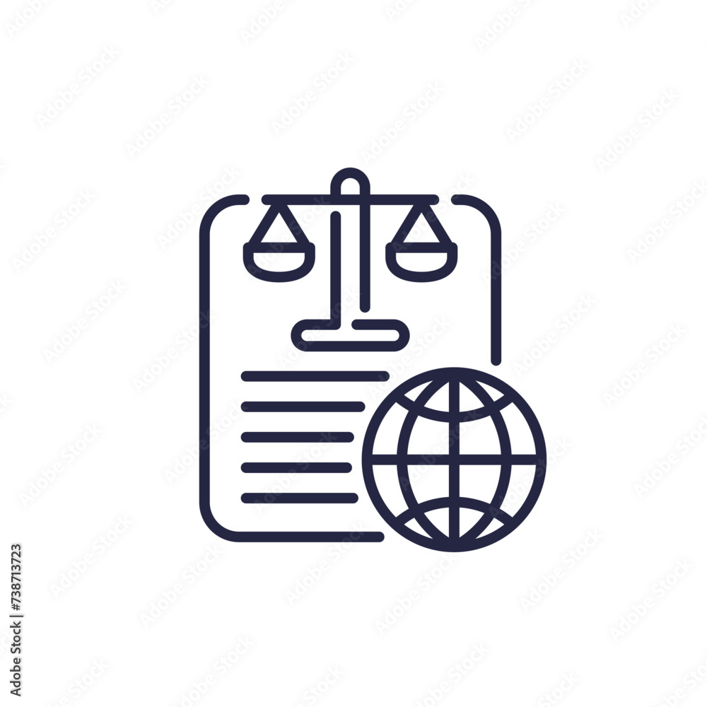 legal document line icon, international law vector