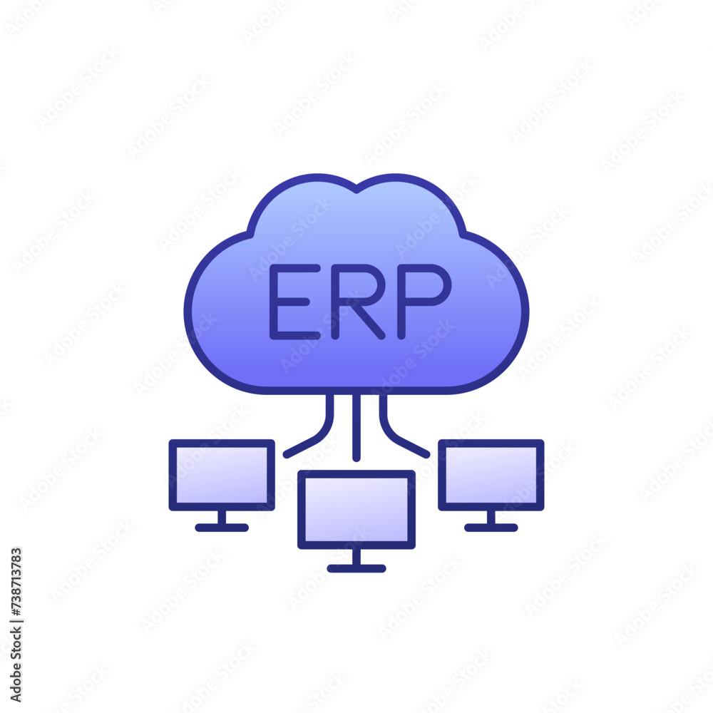ERP software solutions icon with cloud ERP software solutions icon with cloud