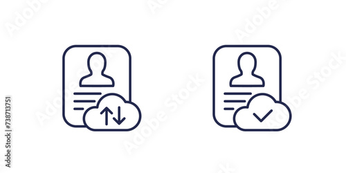 account backup line icons, personal data in cloud
