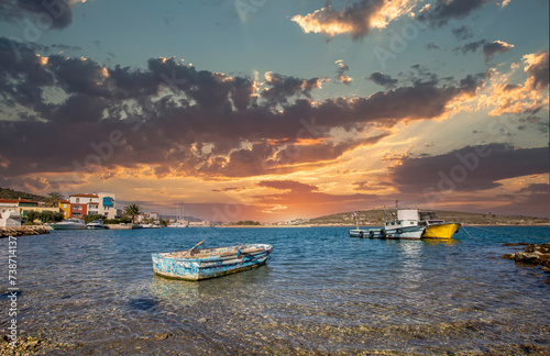 Turkey - Izmir -Çeşme District; Sunset at Alaçatı beach. photo