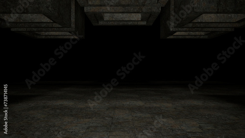 dunkler Raum mit Steinboden und Lichtschächten photo