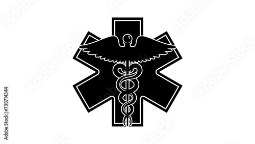 EMT Health Care Caduceus Medical Symbol,  black isolated silhouette