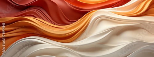 Abstract background with flowing waves of cream, orange, and red hues, resembling soft folds of fabric.