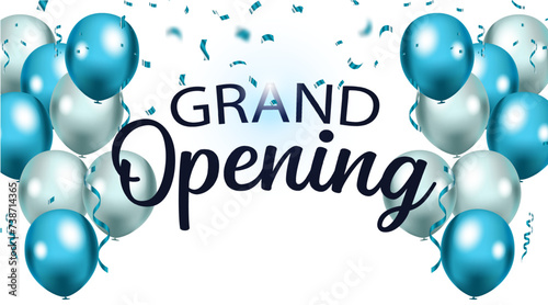 Grand Opening invitation banner with balloons and confetti. Grand Opening background vector.