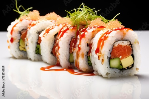 Swiftly Sushi Roll , white background, fast food.