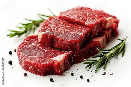 fresh raw rib eye steaks isolated on white background photo