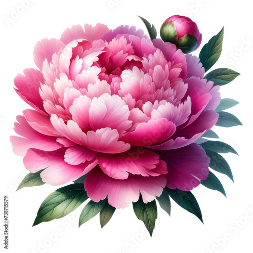 Watercolor Pink Peony Flower on Transparent Background