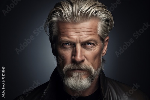 Portrait of a handsome mature man with gray beard and mustache. © Loli