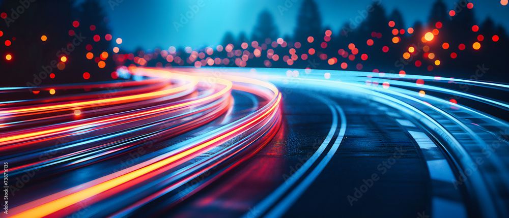 Urban Velocity: The Blur of Night Traffic Creates a Symphony of Light, Capturing the Dynamic Essence of City Life at High Speed