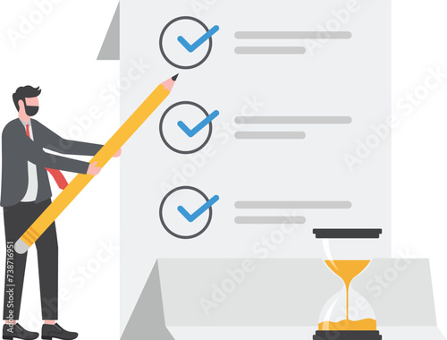 Productive businessman working on Todo list or Checklist, Time Management and Project deadline illustration

