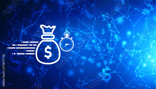 Quick and easy loan, fast Dollar money providence, business and finance services, timely payment, financial solution. Dollar with stopwatch on technology background