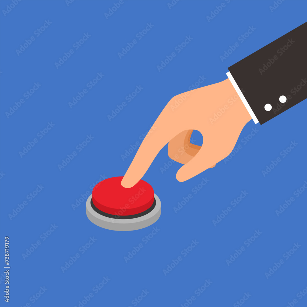 Hand pressing the red button in flat design. Hand pressing the red button in flat design.