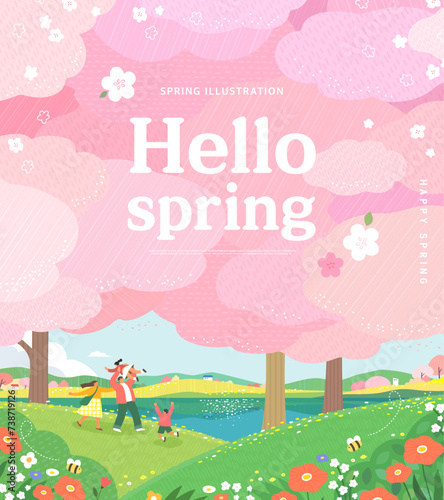 Spring template with beautiful flower. Vector illustration