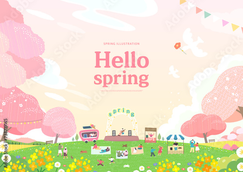 Spring template with beautiful flower. Vector illustration © 기원 이