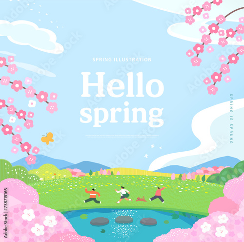 Spring template with beautiful flower. Vector illustration