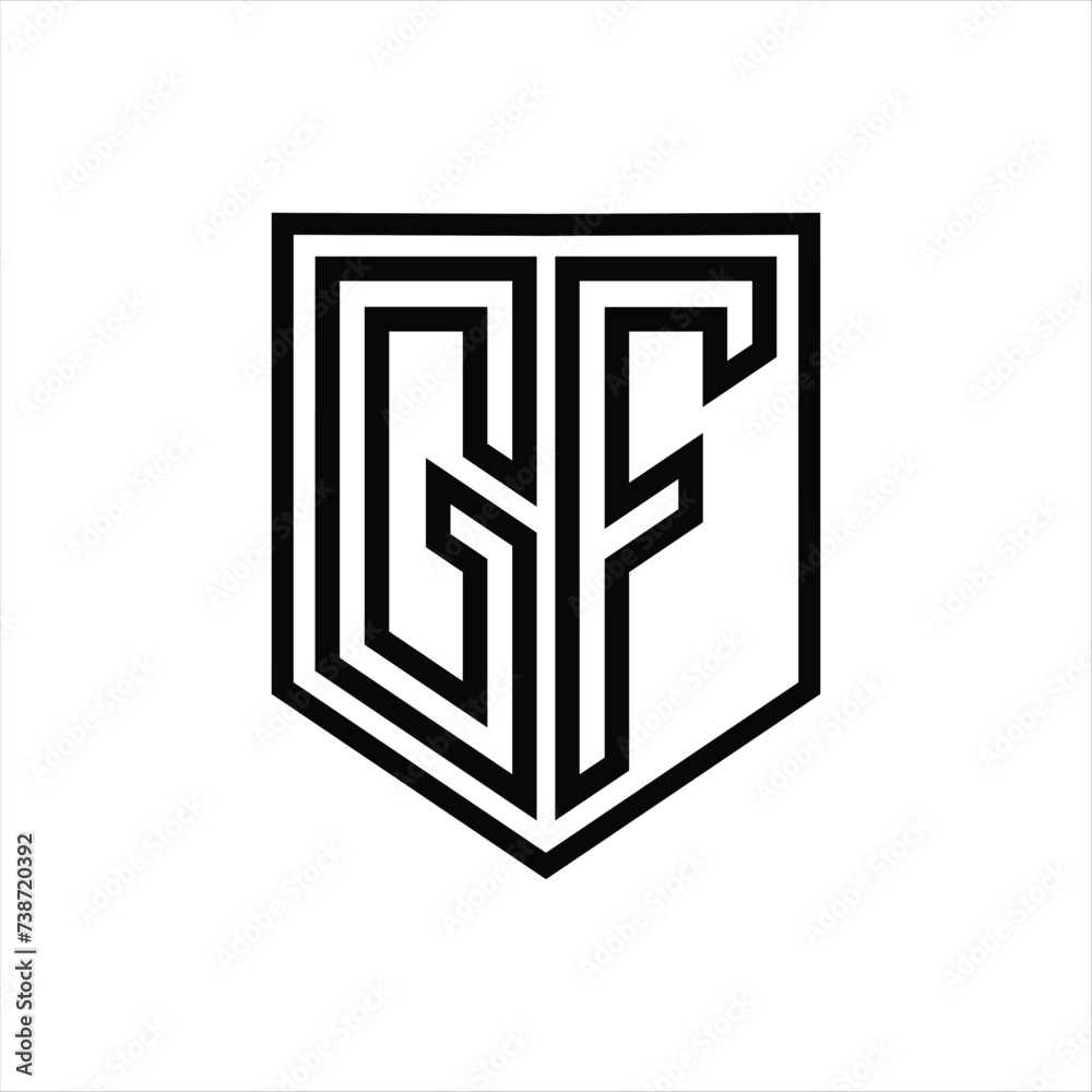 GF Letter Logo monogram shield geometric line inside shield isolated style design GF Letter Logo monogram shield geometric line inside shield isolated style design