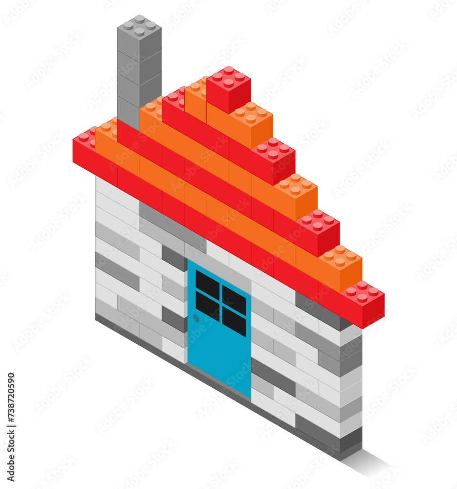 Plastic building block house, isometric view