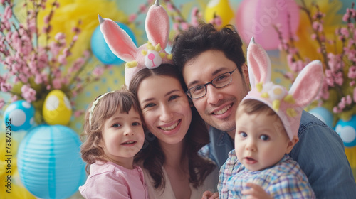 A family Easter-themed photo booth, with festive props and backdrops, capturing candid and lighthearted moments as families create lasting memories together.