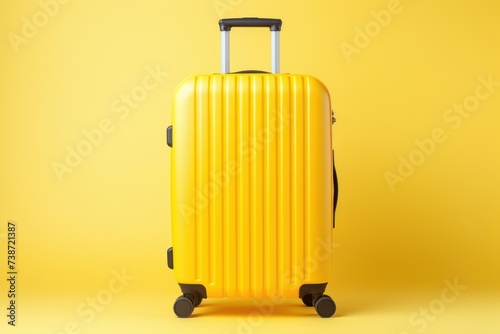 Yellow modern suitcase on light background